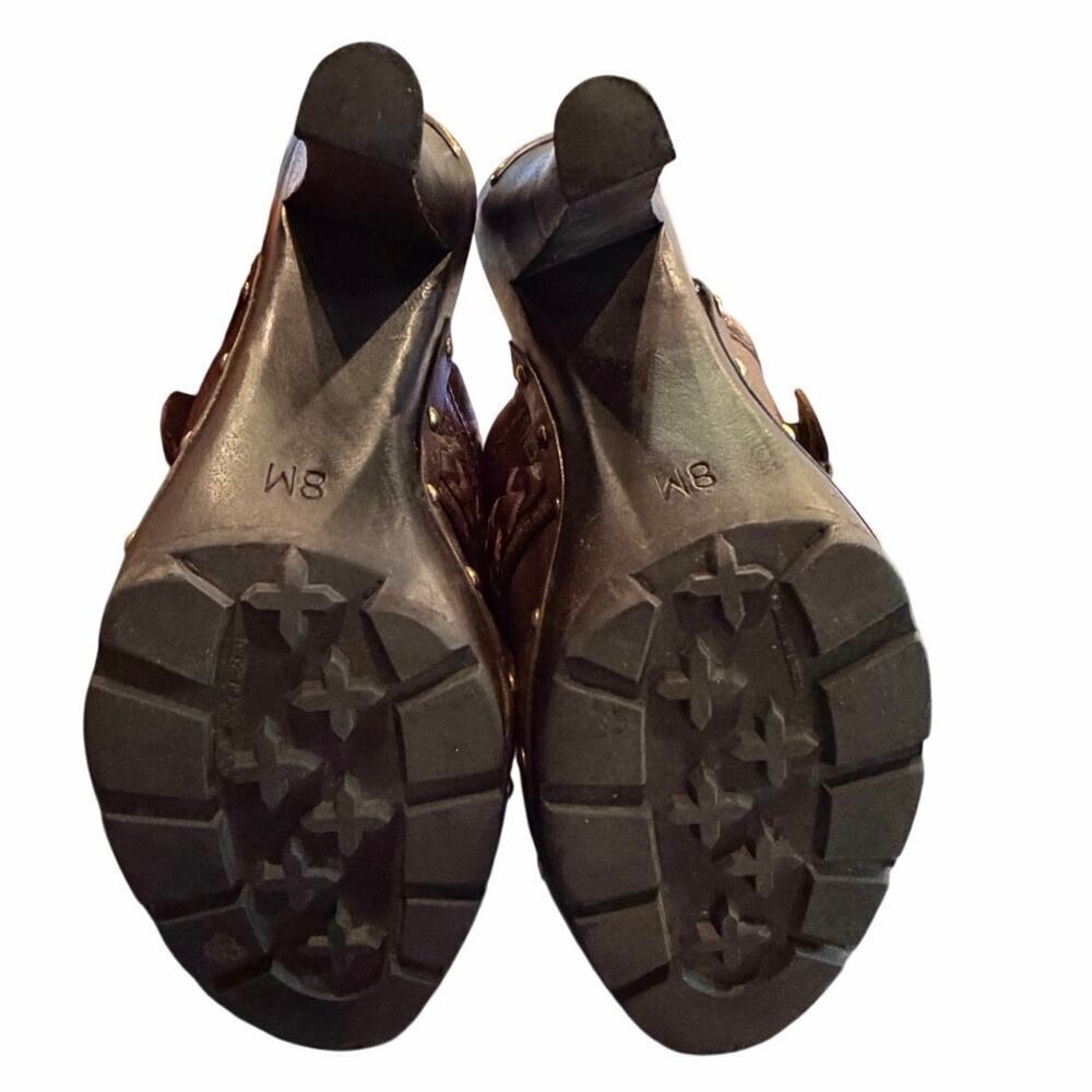 Michael Kors Brown Leather Mules Wooden Heels Women’s Size Braided Detail Size 8 - Picture 2 of 10